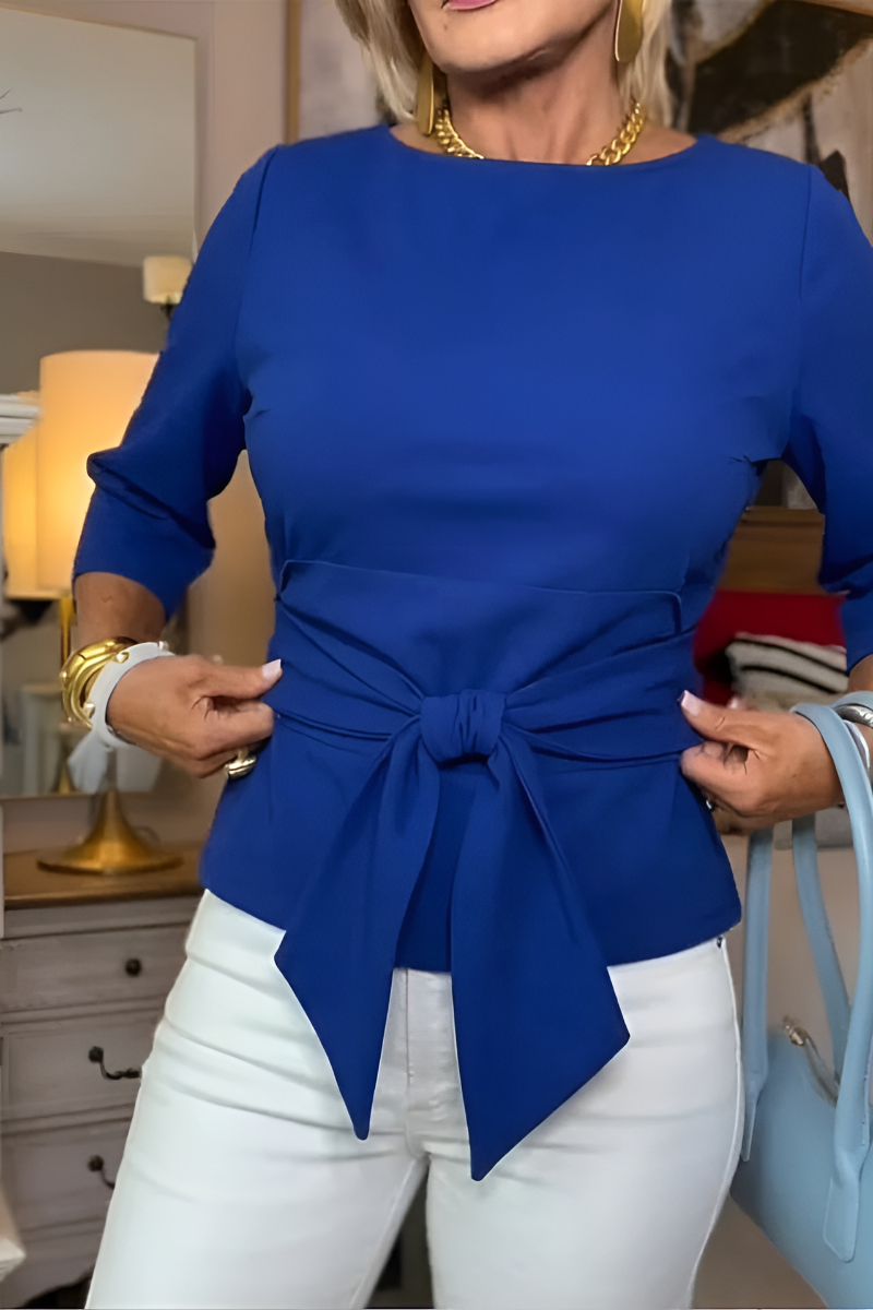 Bow waist top styled with jeans