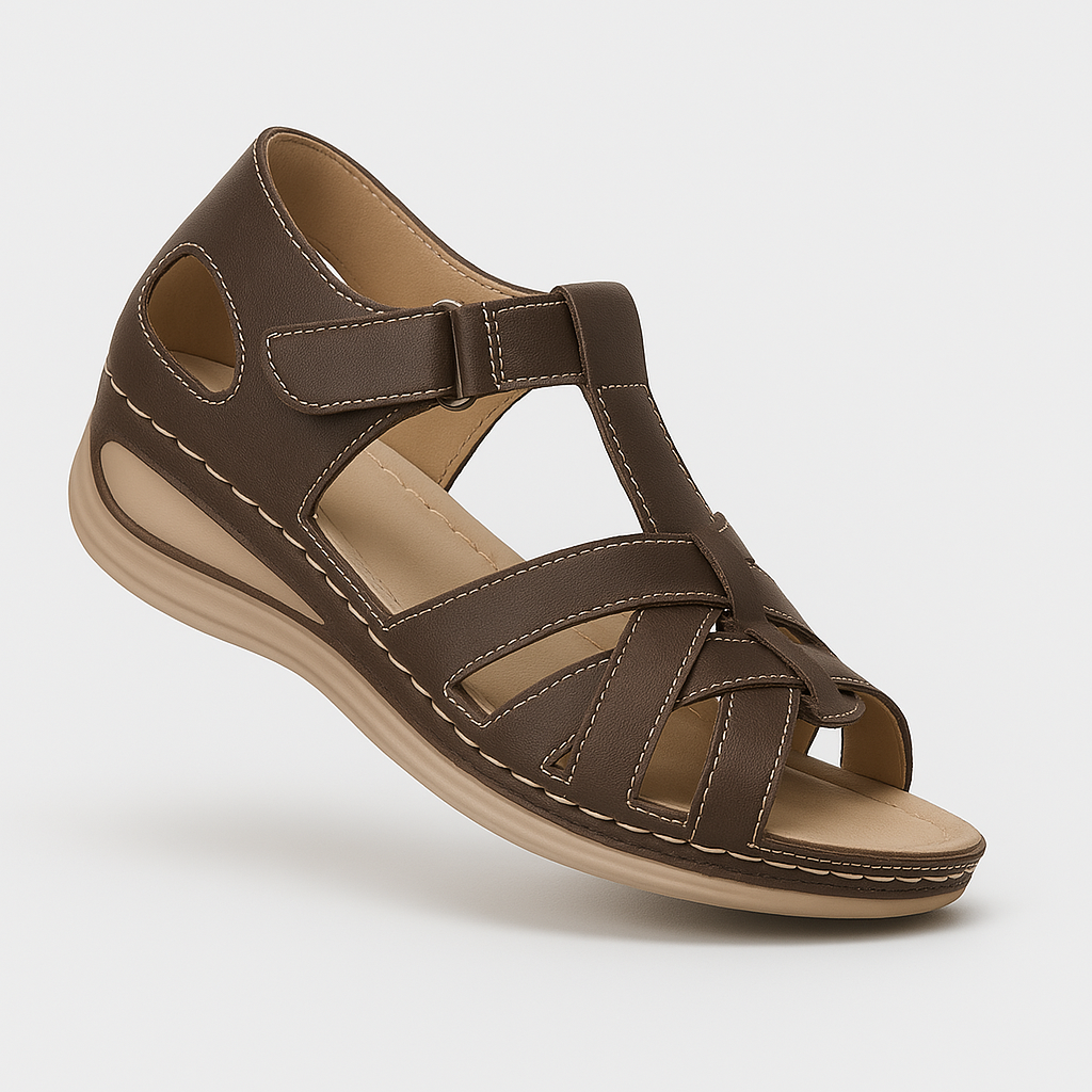Brown strappy sandal side view