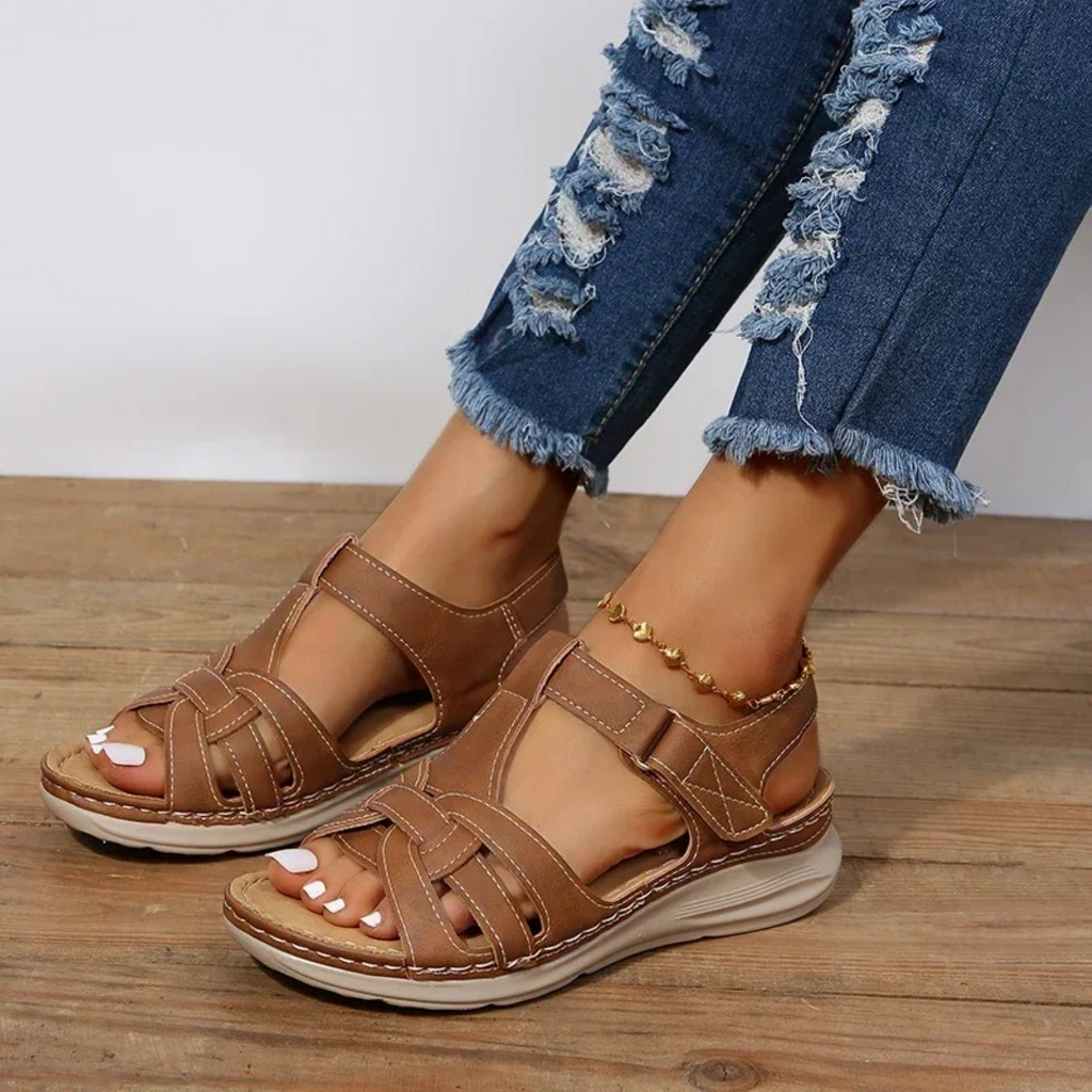 Wide strap sandal top view