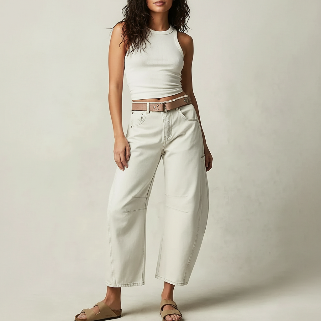 Women's jeans paired with sneakers