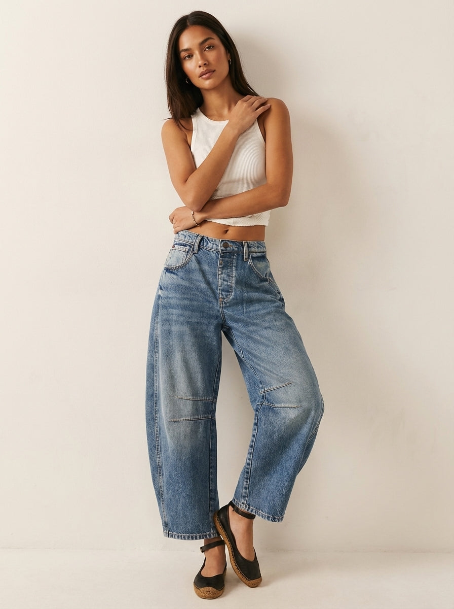 Close-up of jeans hem detail
