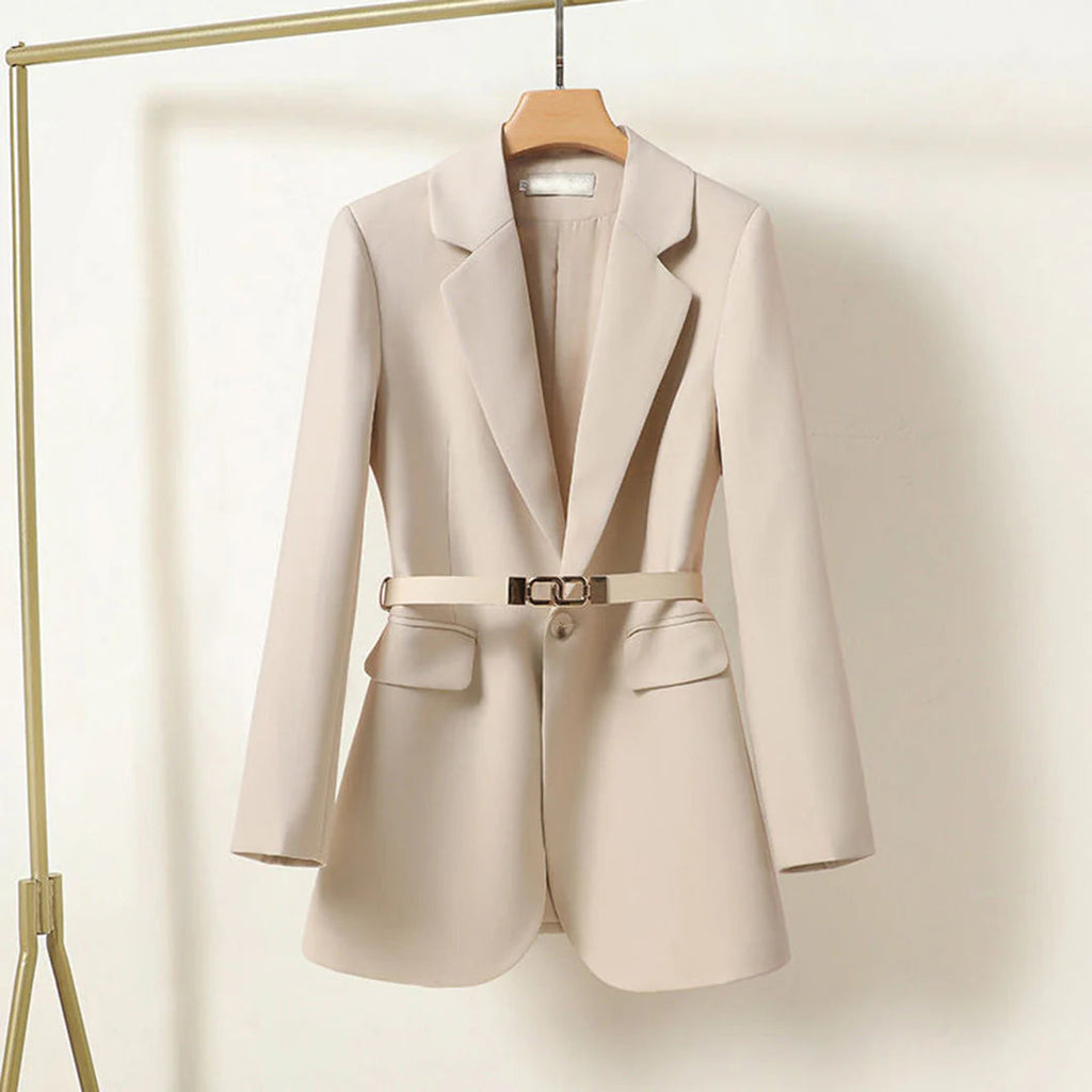 Long belted blazer front view