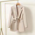 Long belted blazer front view