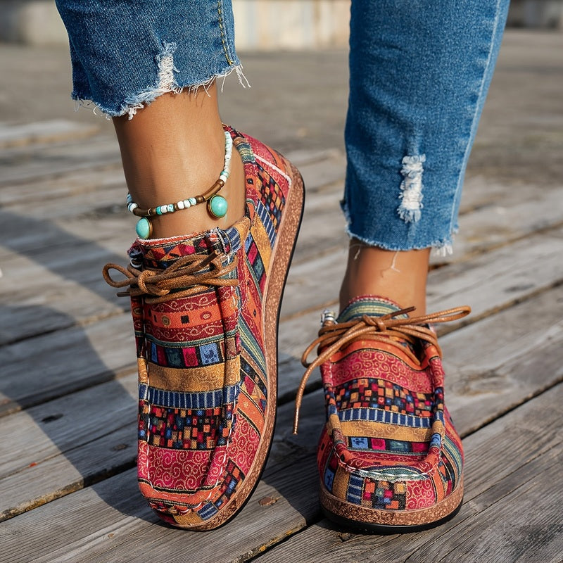 Red boho pattern shoe side view