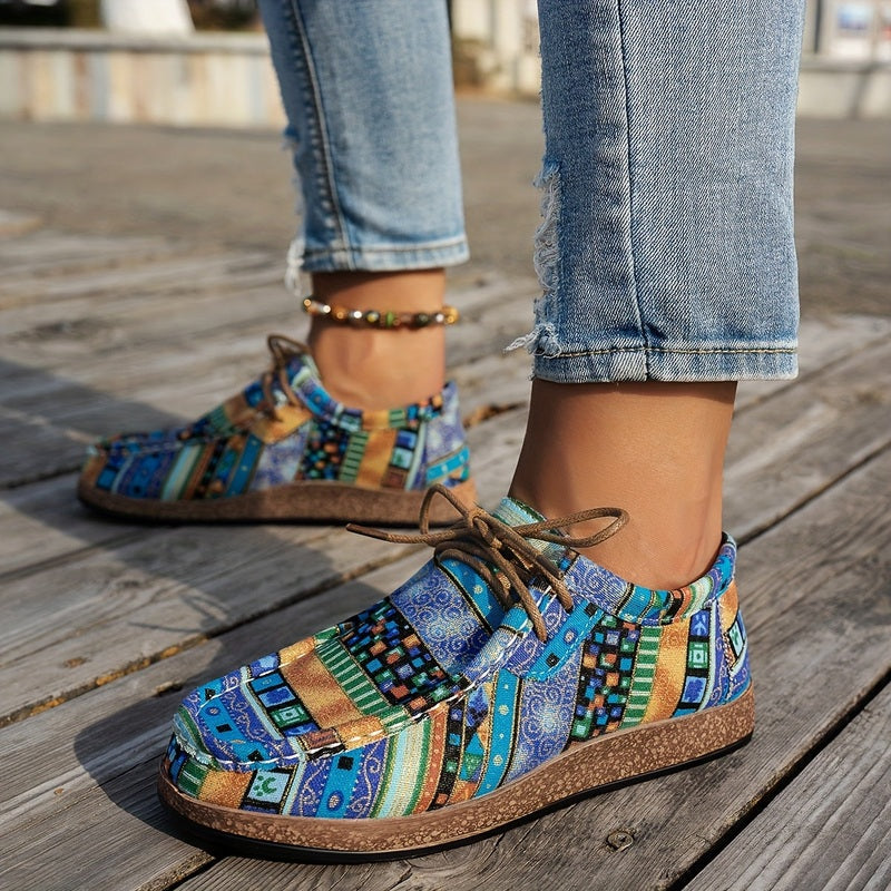 Blue boho pattern shoe front view