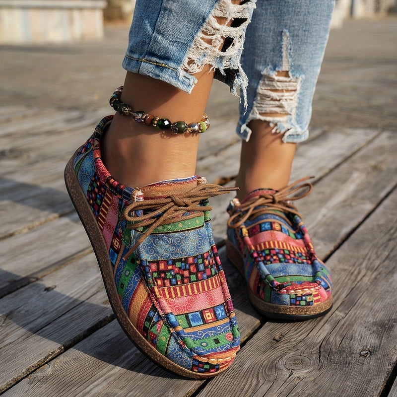 Blue boho pattern shoe side view