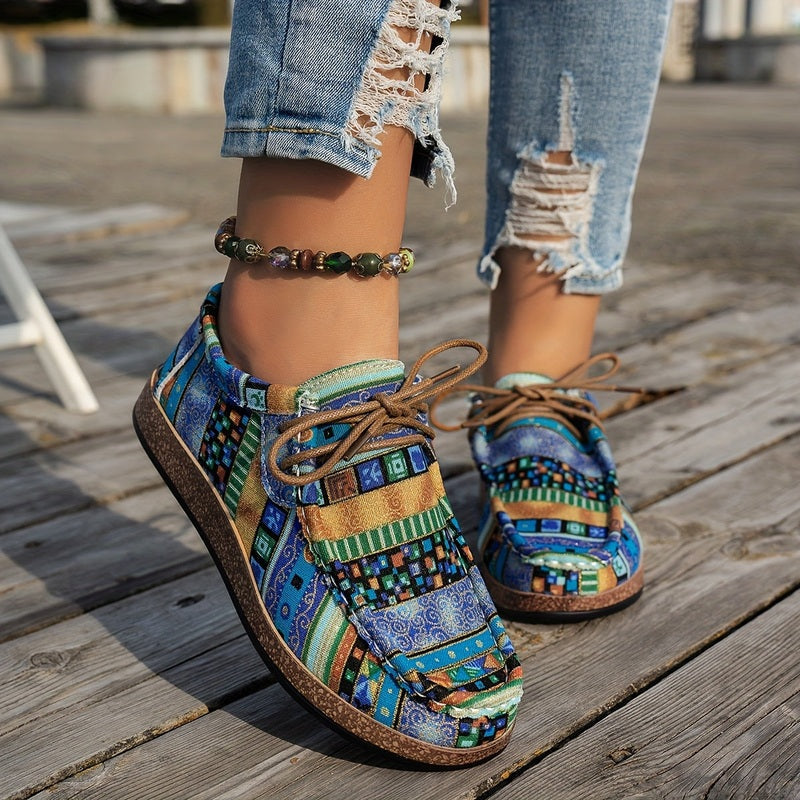 Khaki boho pattern shoe front view