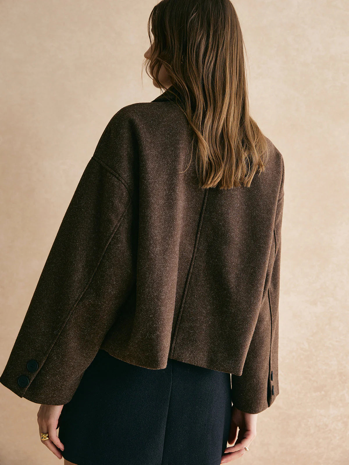 Dark brown boxy fit blazer back view