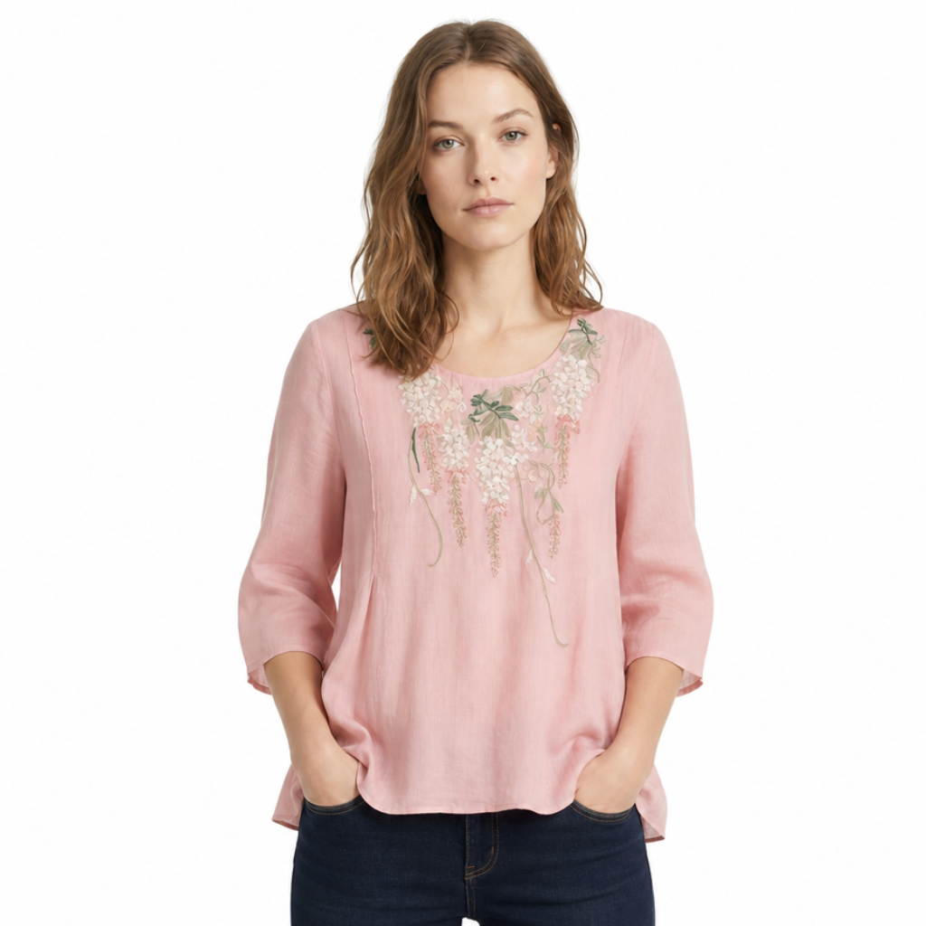 Embroidered top front view
