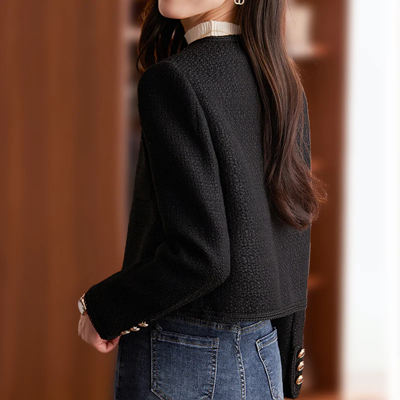 Short blazer back view showing fit