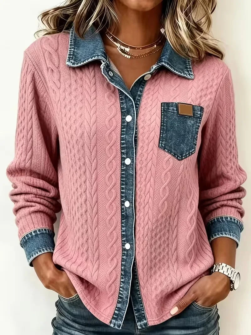 Cable knit cardigan front view