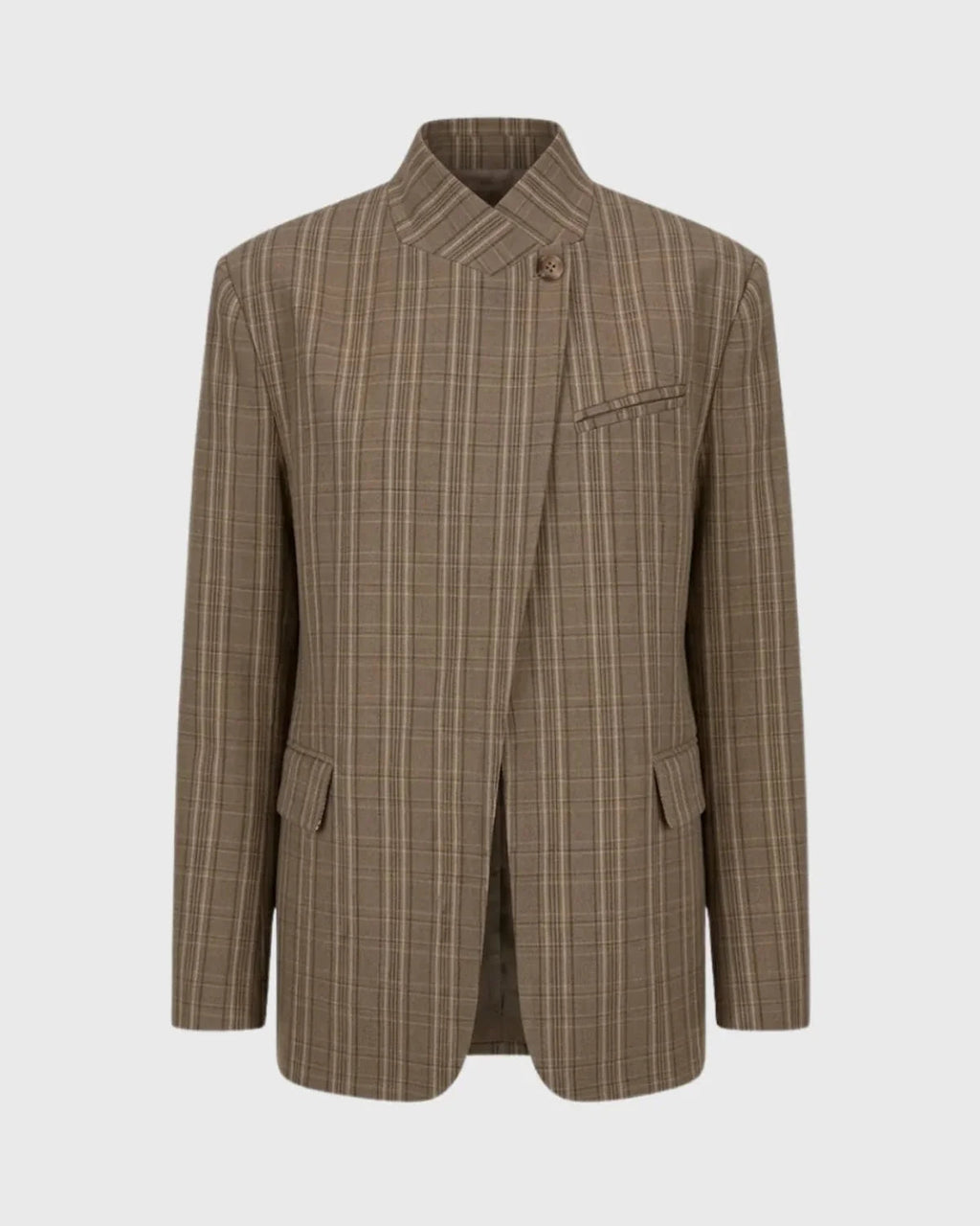 Taupe checked tailored blazer, detail view