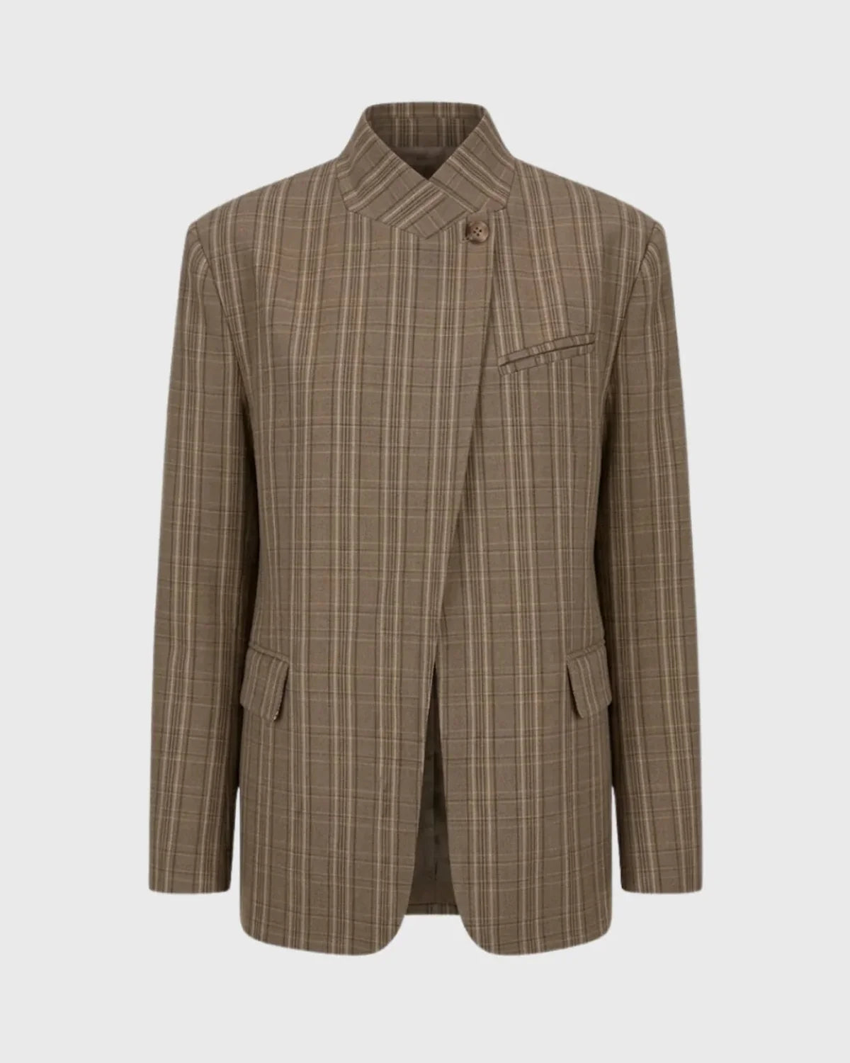 Taupe checked tailored blazer, detail view