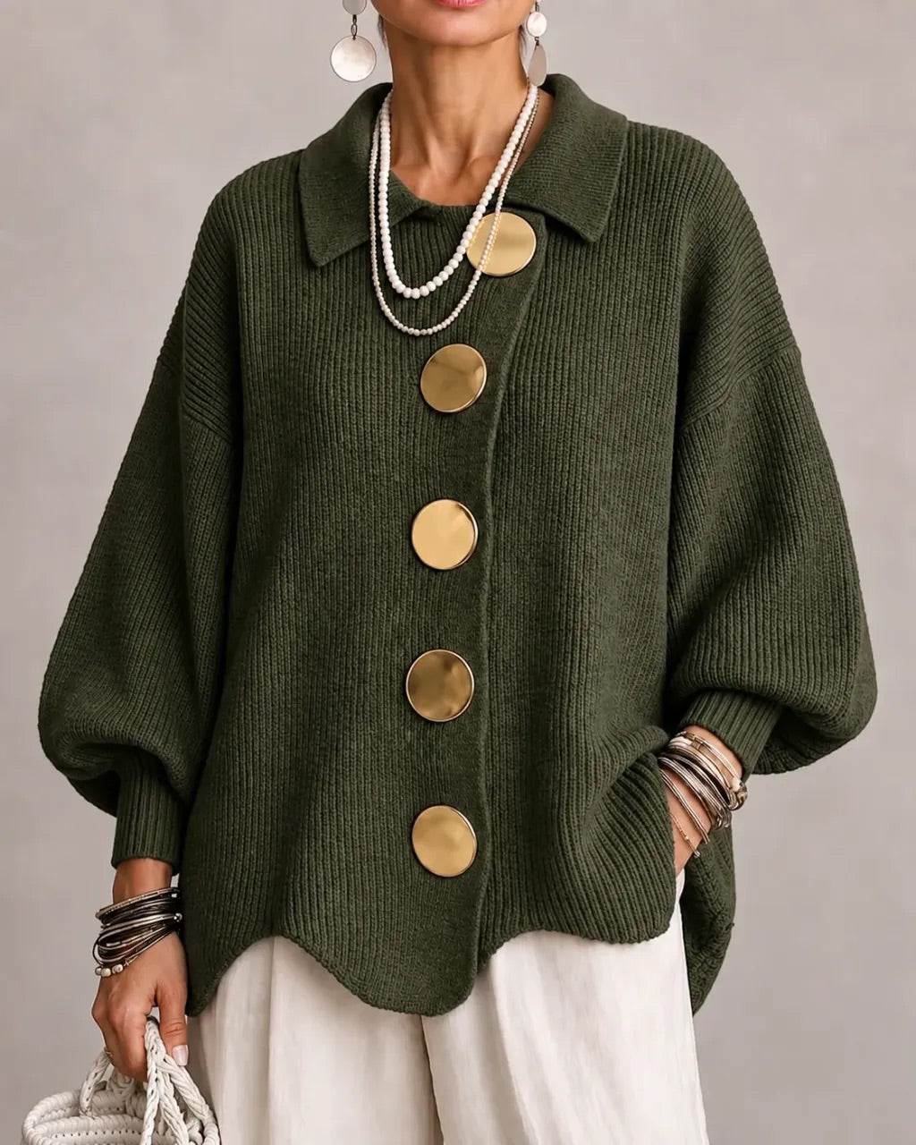 Side view of oversized cardigan