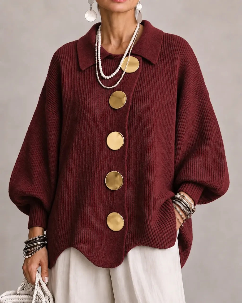 Folded chunky knit cardigan display