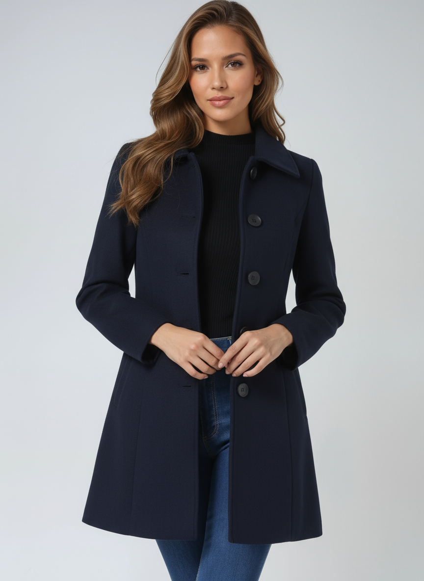 Full outfit look with knee-length coat