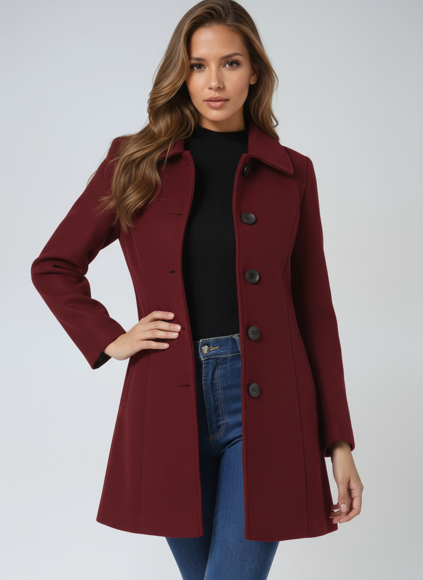 Coat styled with trousers and boots