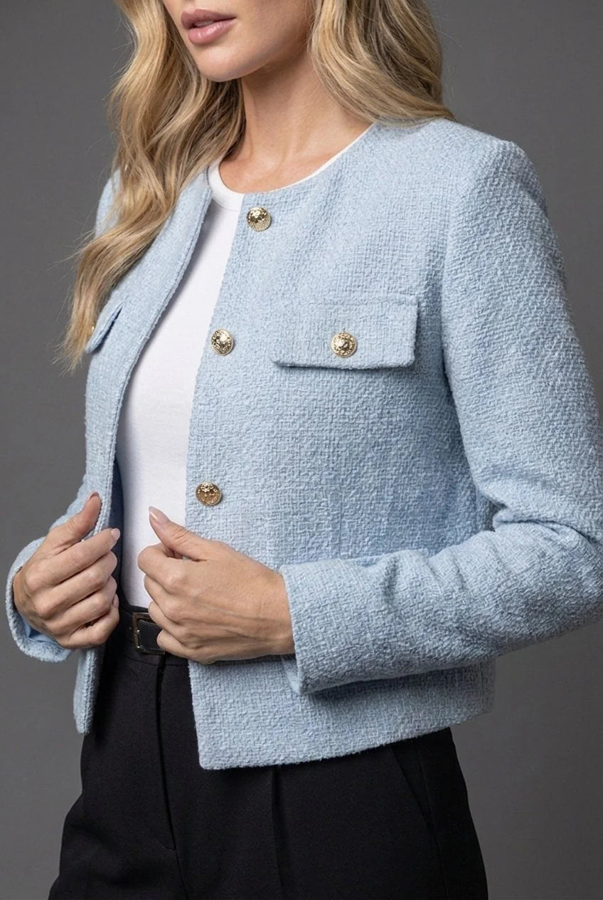 Cropped tweed-style blazer back view