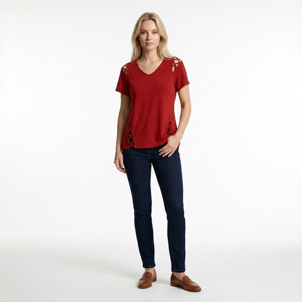 Side view of a soft cutout detail top