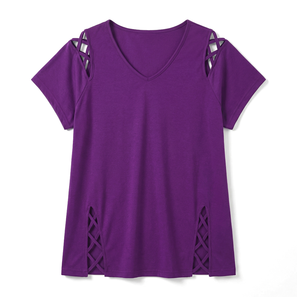 Model wearing the relaxed fit top