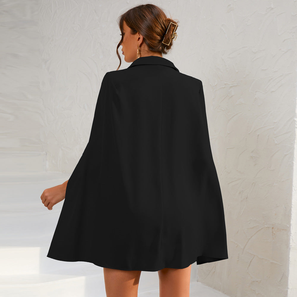 Blazer dress back view with cape detail