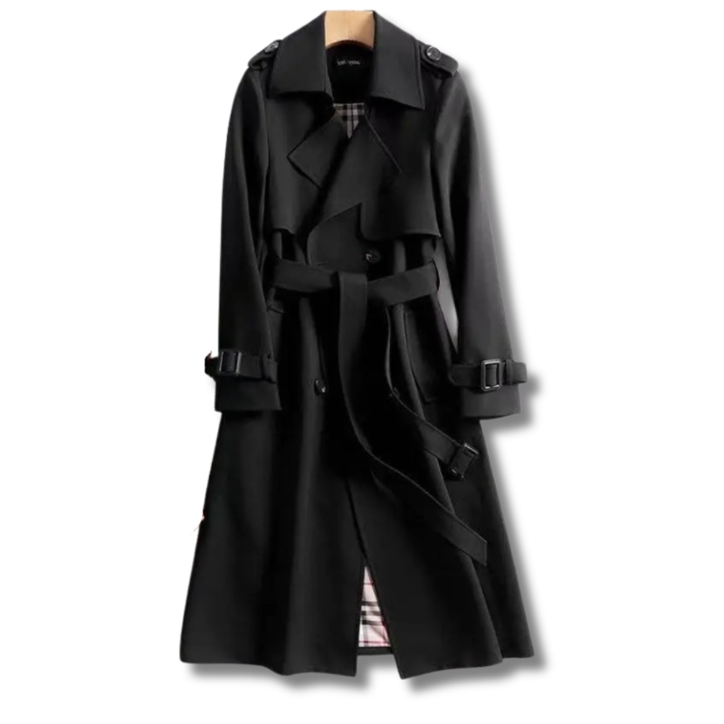 Trench coat with wide lapels and belt detail