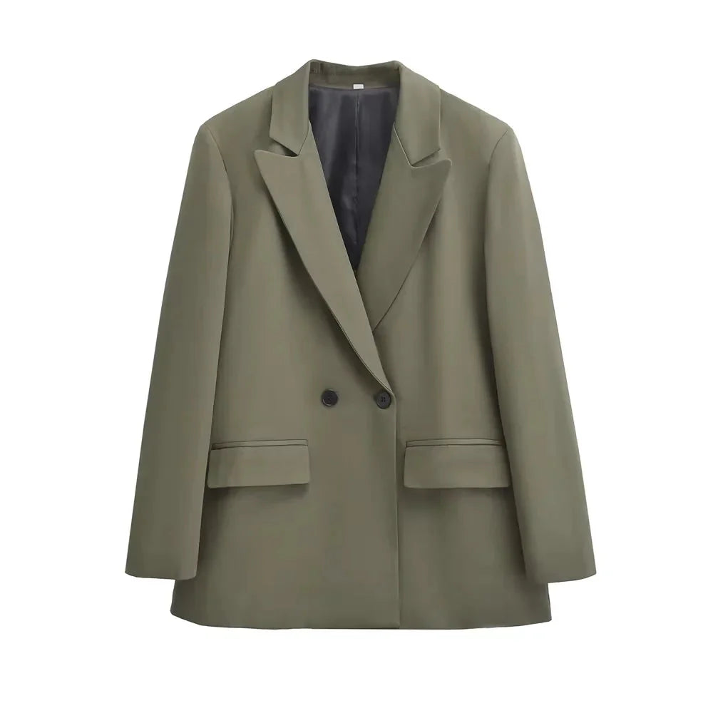 Double-breasted tailored blazer front view