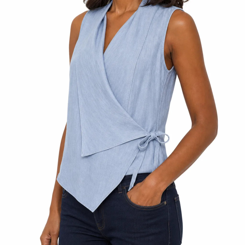 Wrap blouse with side tie waist detail