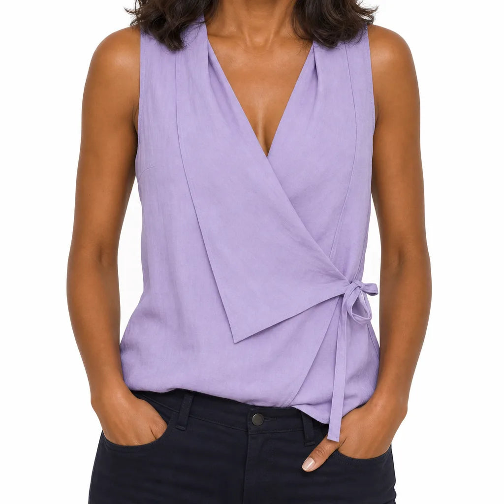 Asymmetric hem wrap blouse side view