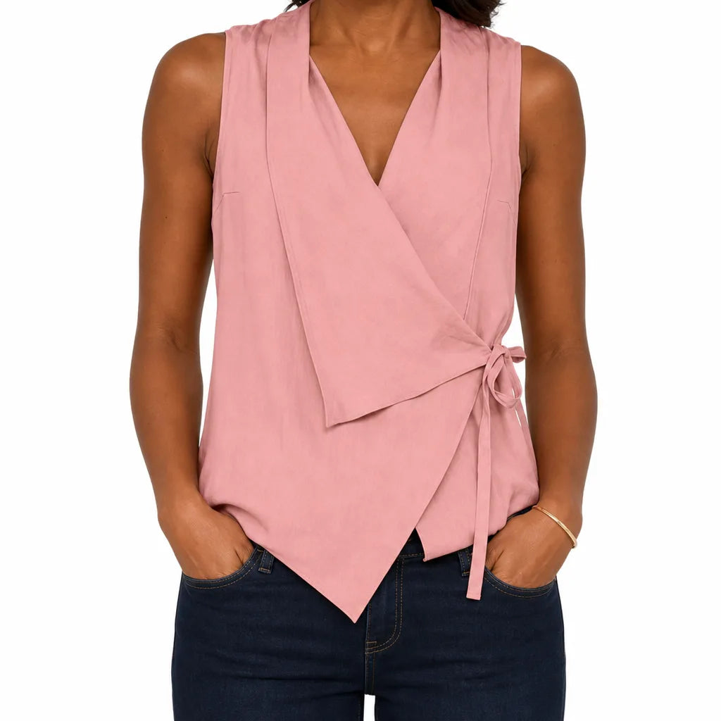 Draped wrap blouse back view