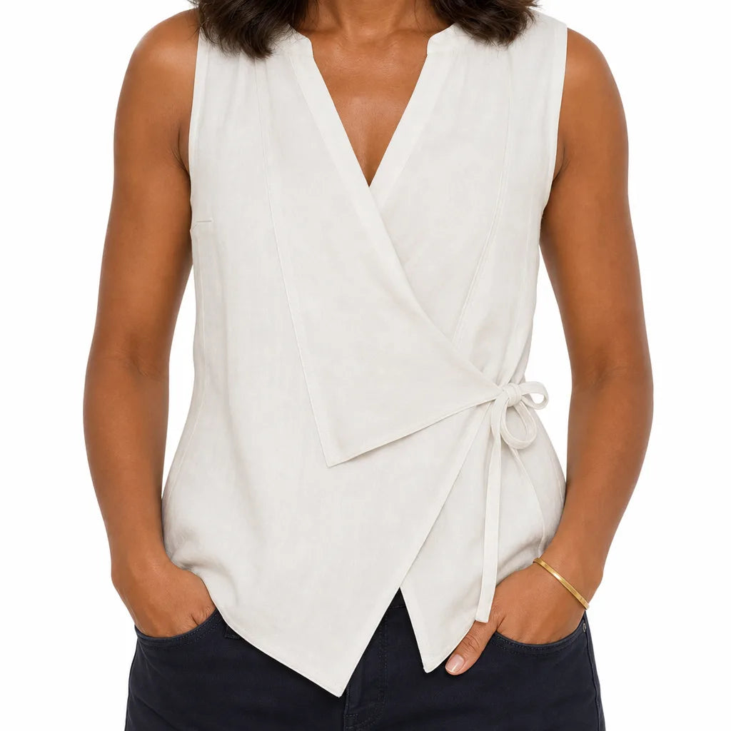 Wrap blouse fabric drape close-up