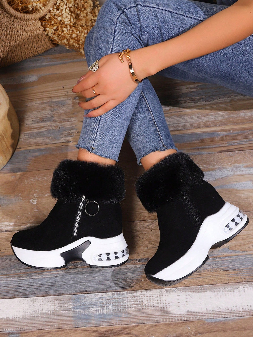 Black platform boots worn with outfit