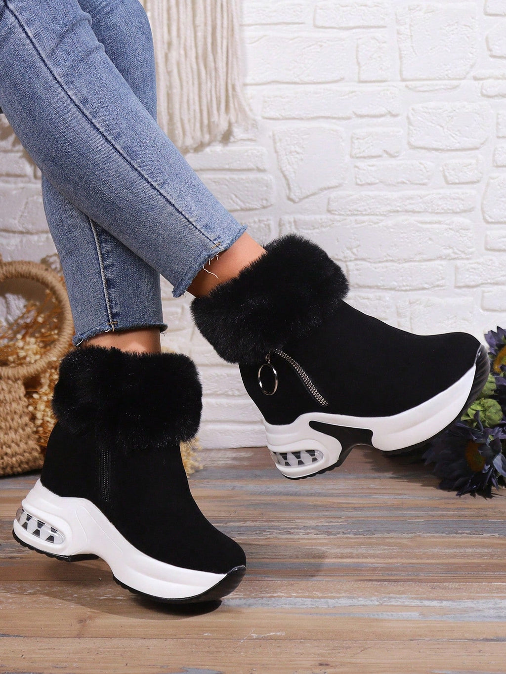 Black platform boots sole and heel view