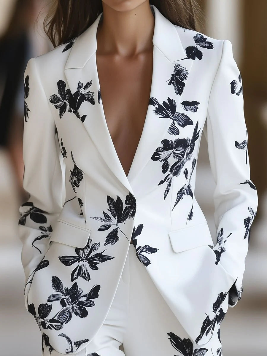 White blazer with floral print front view