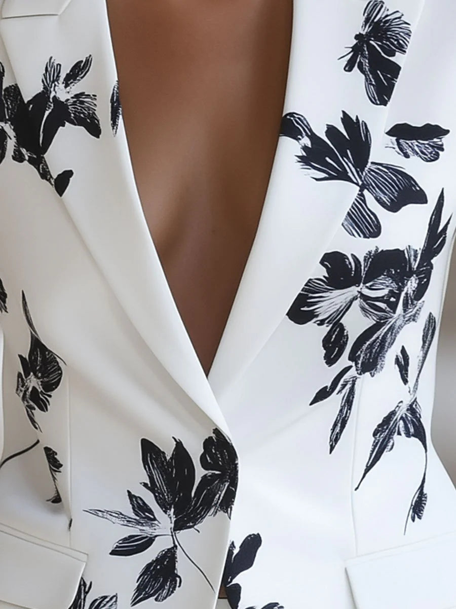 White floral print blazer side view