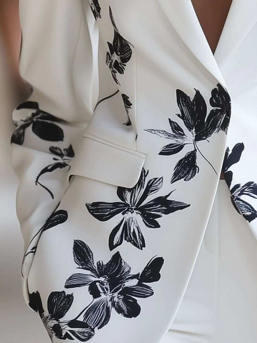 White blazer with floral print detail