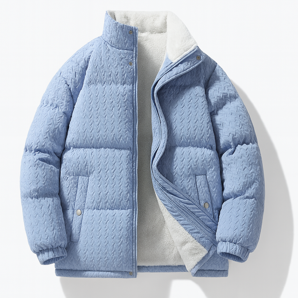 Fluffy puffer jacket front view