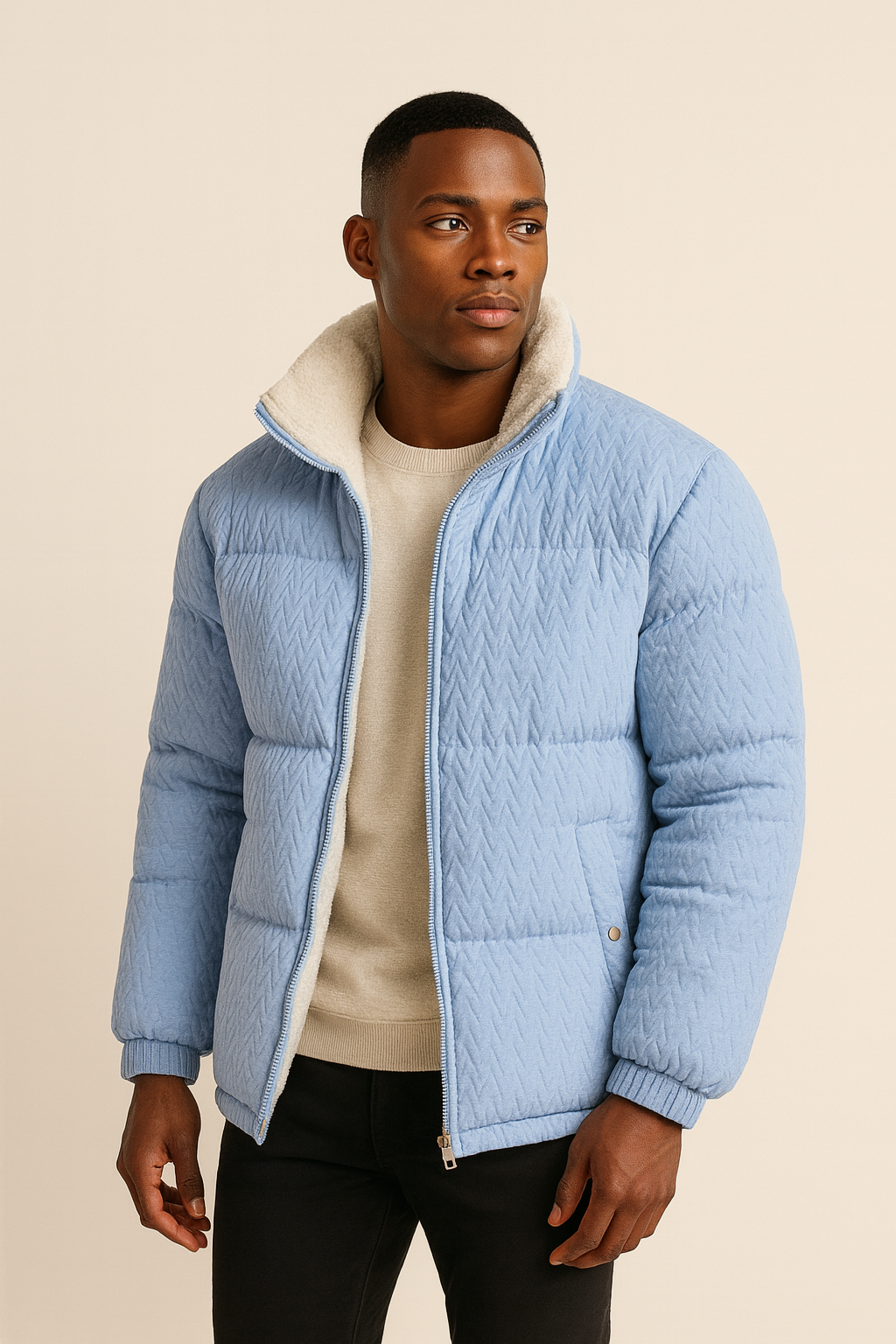 Folded puffer jacket product shot