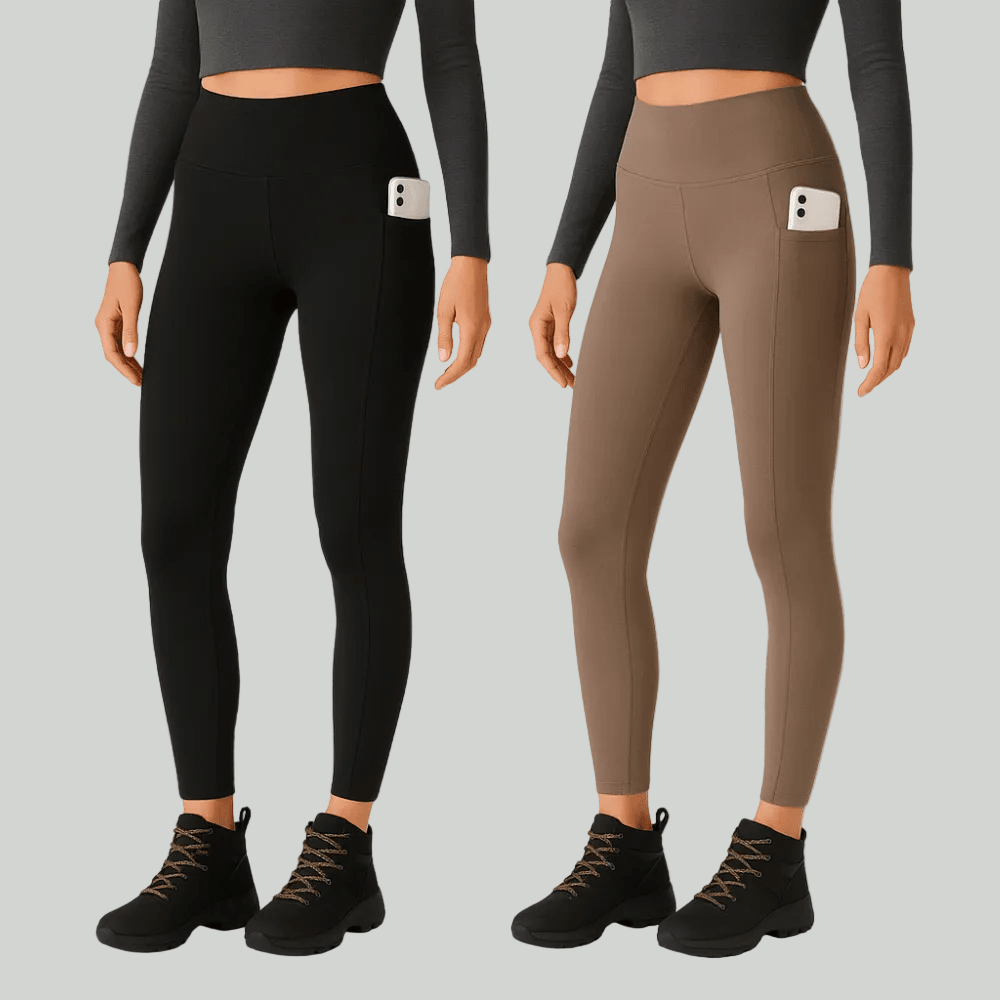 High-waisted leggings worn during outdoor activity