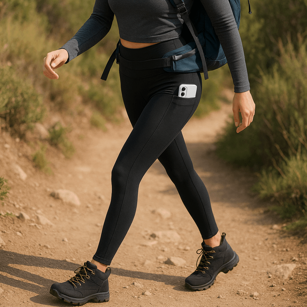 Khaki stretch leggings full length view