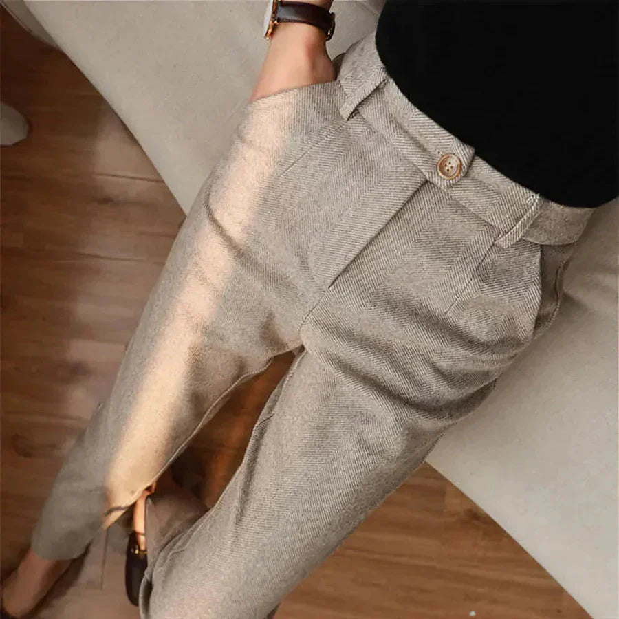High-waist wool trousers front view