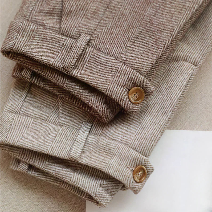 High-waist wool trousers styled with blazer