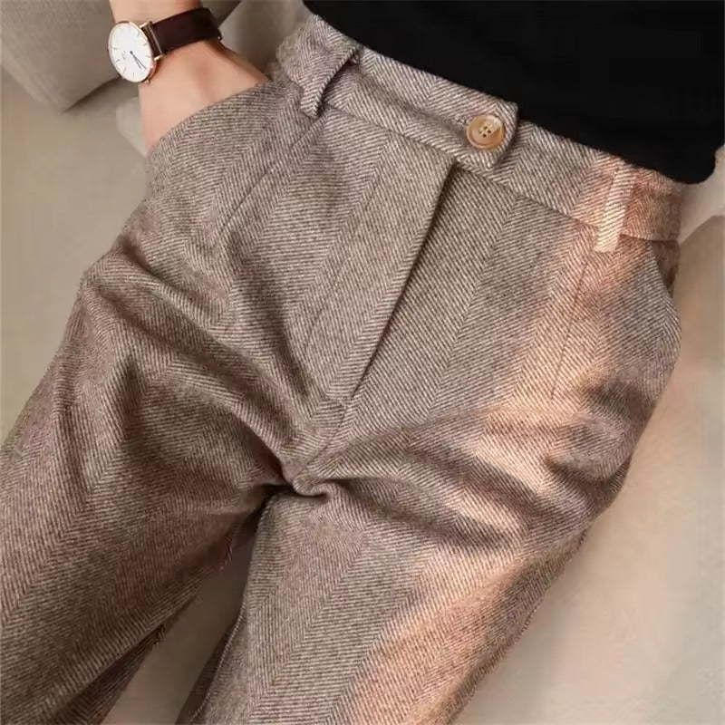 High-waist wool trousers back view