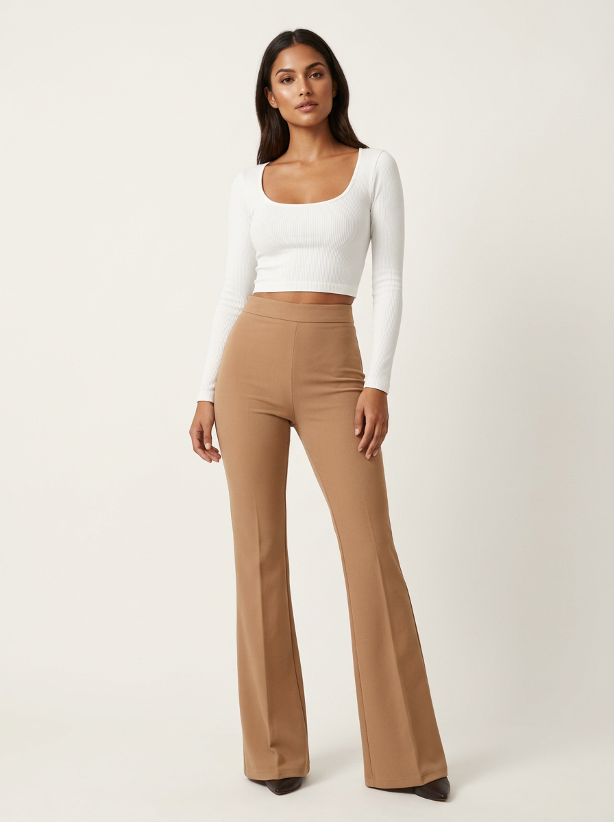 Women's high-waisted flared trousers front view