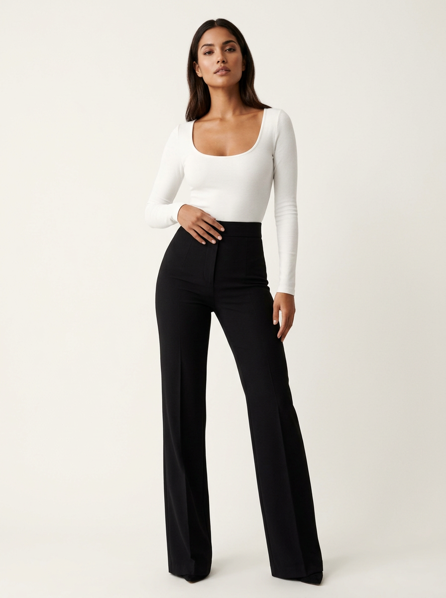 Women's high-waisted flared trousers back view