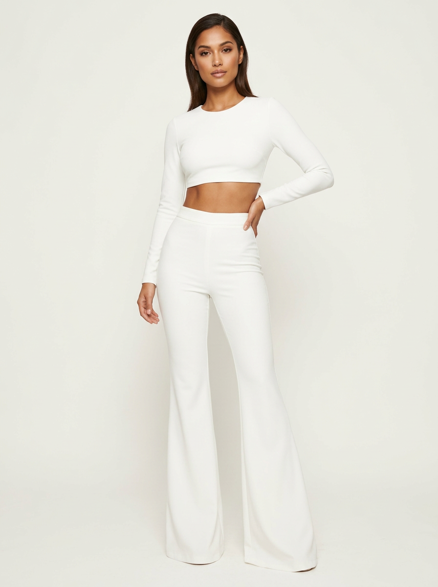 Women's high-waisted flared trousers side view