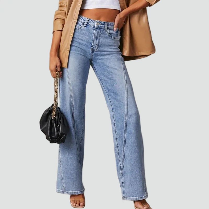 Light blue wide-leg high-waisted jeans front view