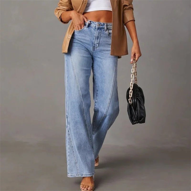 Light wash wide-leg jeans close-up