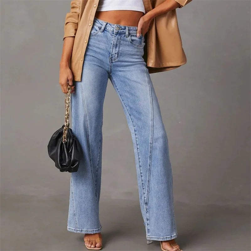 Light blue wide-leg jeans full length