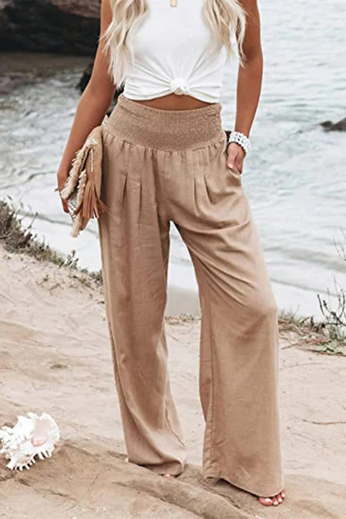 Palazzo trousers styled with blouse